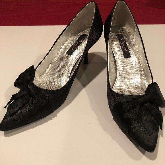 Nina Shoes Nina Black Satin Heelspumps With Bow Poshmark
